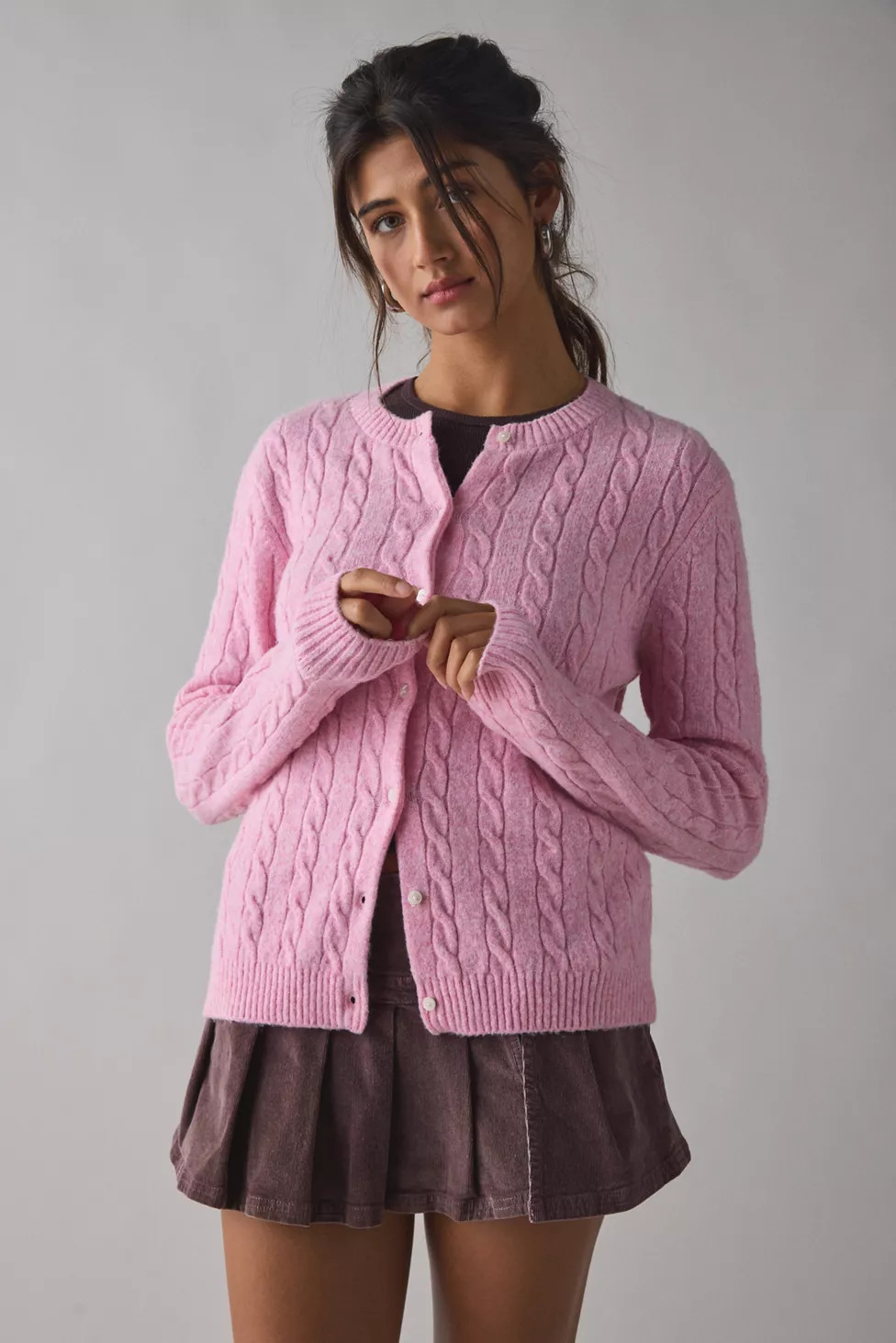 Kimchi Blue Rachel Soft Brushed Cable Knit Cardigan | Urban Outfitters (US and RoW)