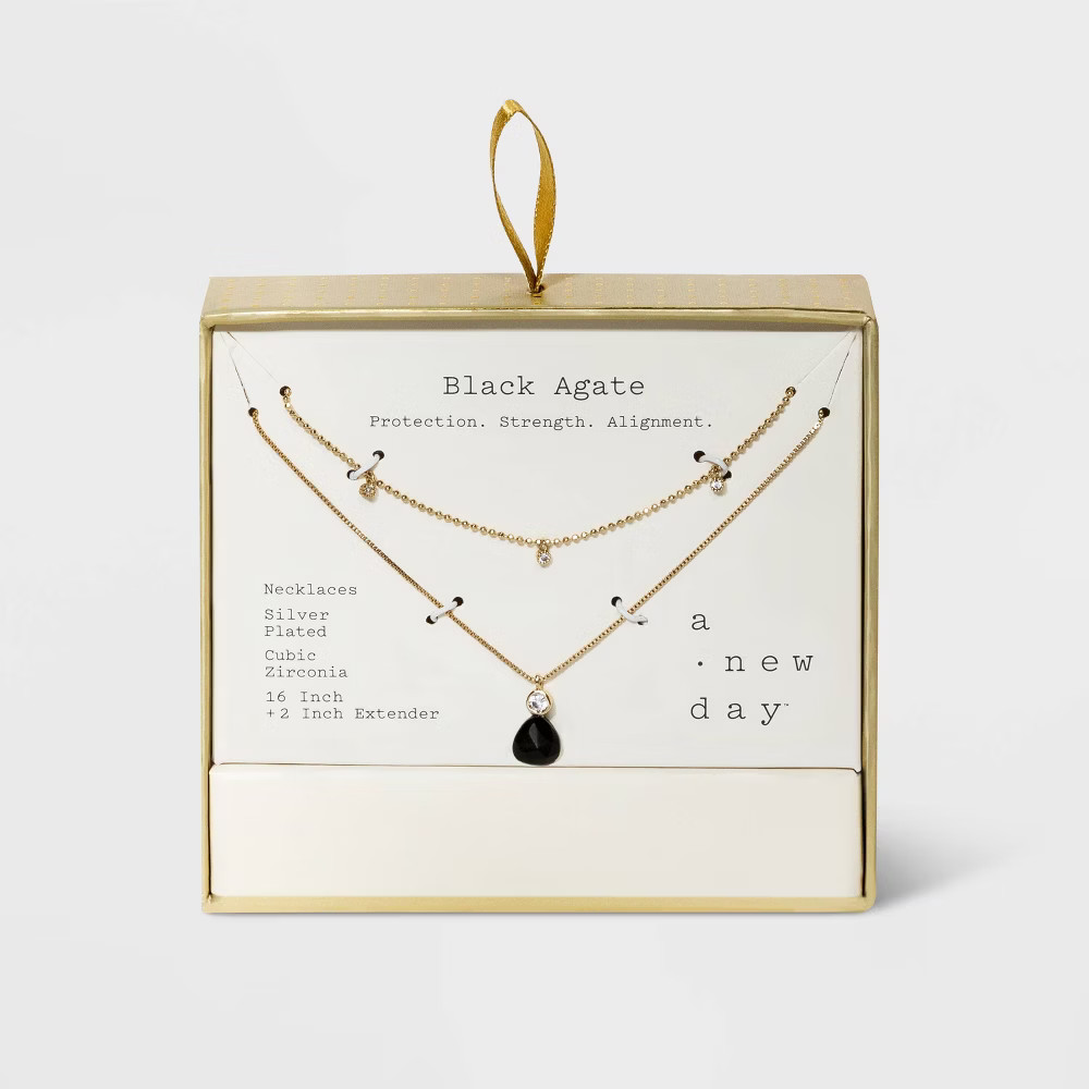 Semi-Precious Agate with Cubic Zirconia Duo Necklace - A New Day™ | Target
