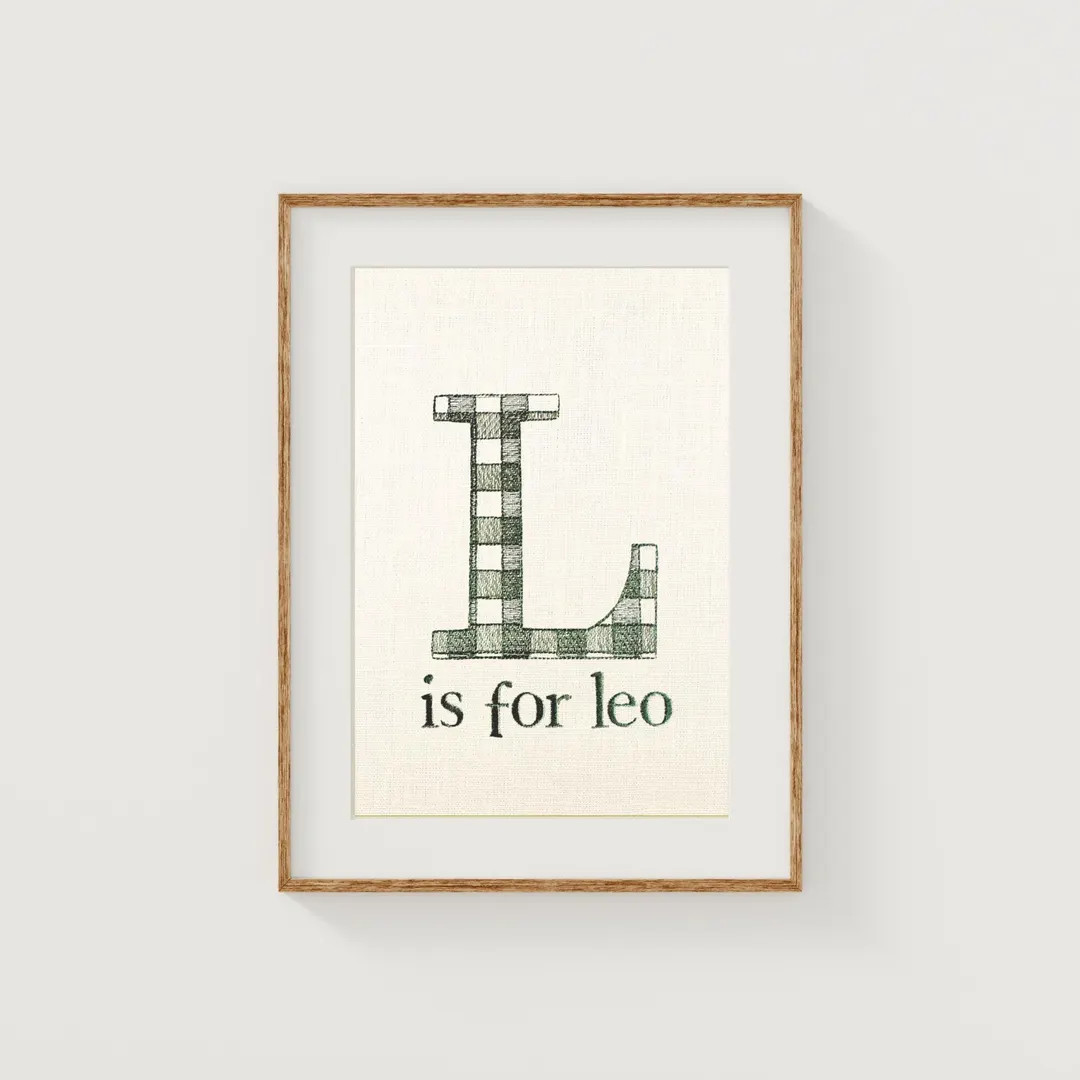 Gingham Baby Name for Room, Custom Initial Art for Nursery, Embroidered Nursery Wall Art Personal... | Etsy (US)