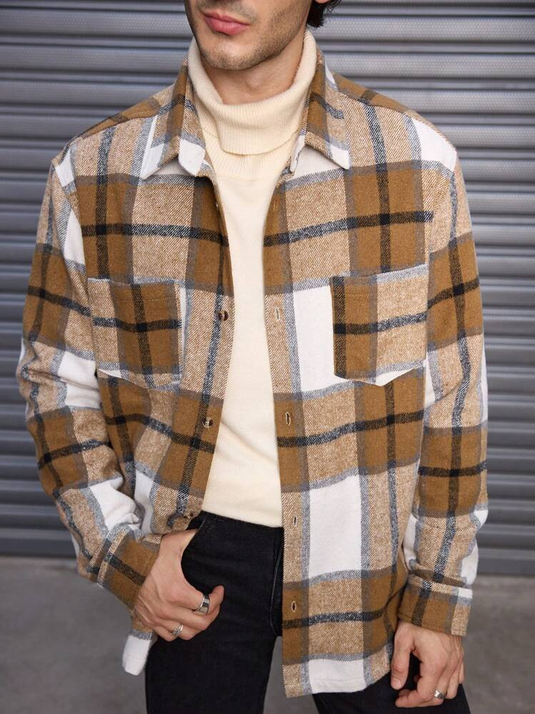 Manfinity Modomio Men's Woven Collar Drop Shoulder Loose Wool Blend Jacket, Suitable For Fall & W... | SHEIN