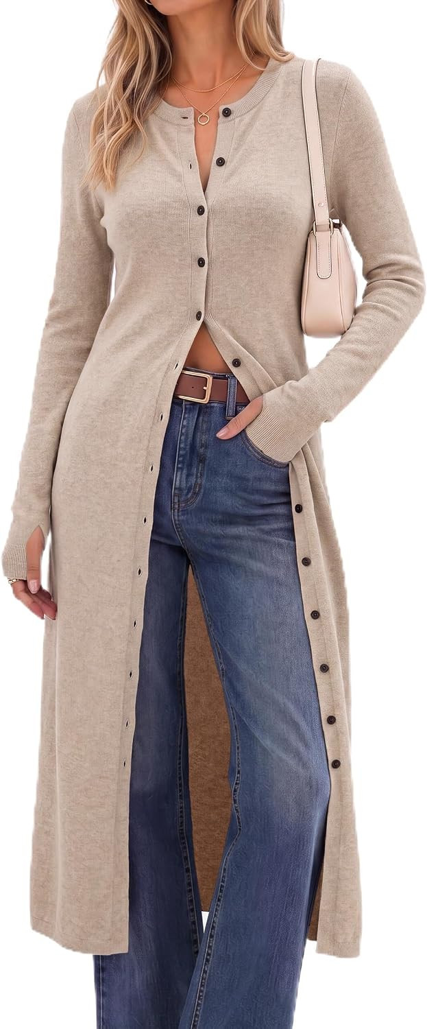 Arach&Cloz Women's Wool Blend Slim Fit Duster Fall Work Long Cardigan | Amazon (US)