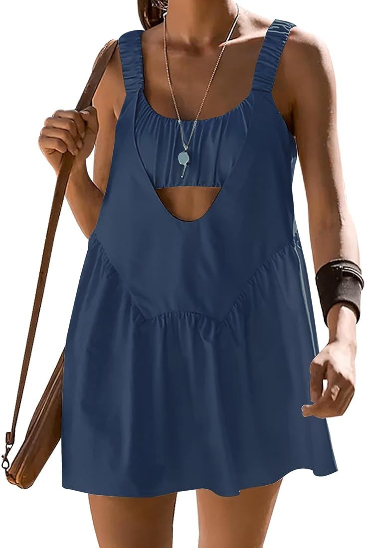 SAFRISIOR Women Tennis Dress Workout Hot Shot Mini Dress with Built in Bra Athletic Workout Dress Sh | Amazon (US)