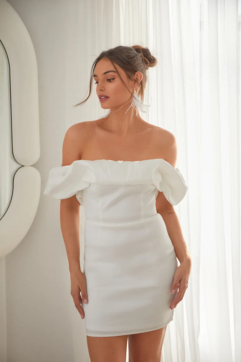 Fanciful Feat White Taffeta Off-the-Shoulder Bodycon Mini Dress | Lulus (US)