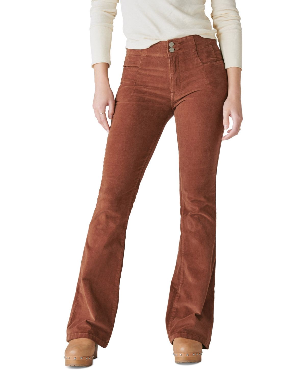 Lucky Brand Women's High Rise Corduroy Stevie Flare Pants - Hot Cocoa | Macy's