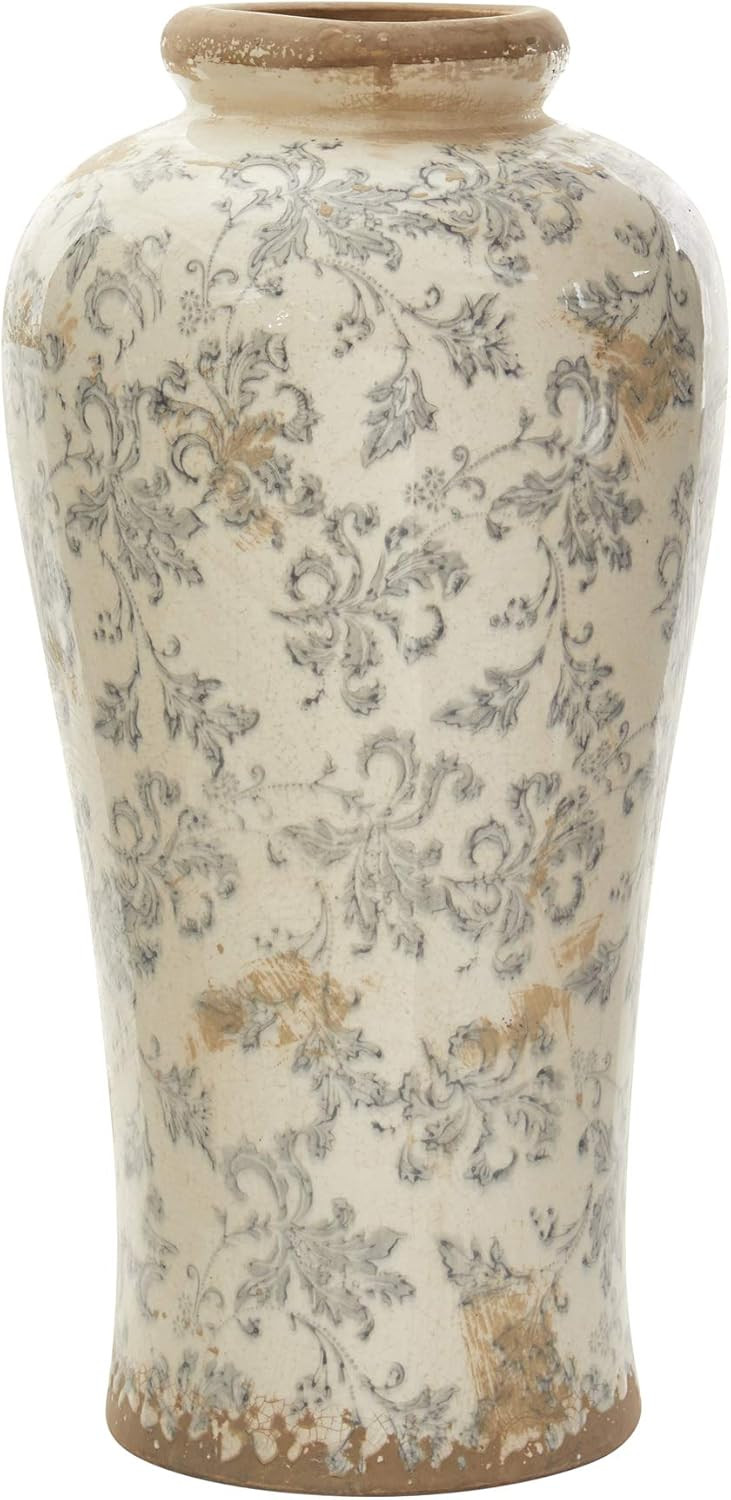 Nearly Natural 16in. Tuscan Ceramic Floral Scroll Urn Vase | Amazon (US)