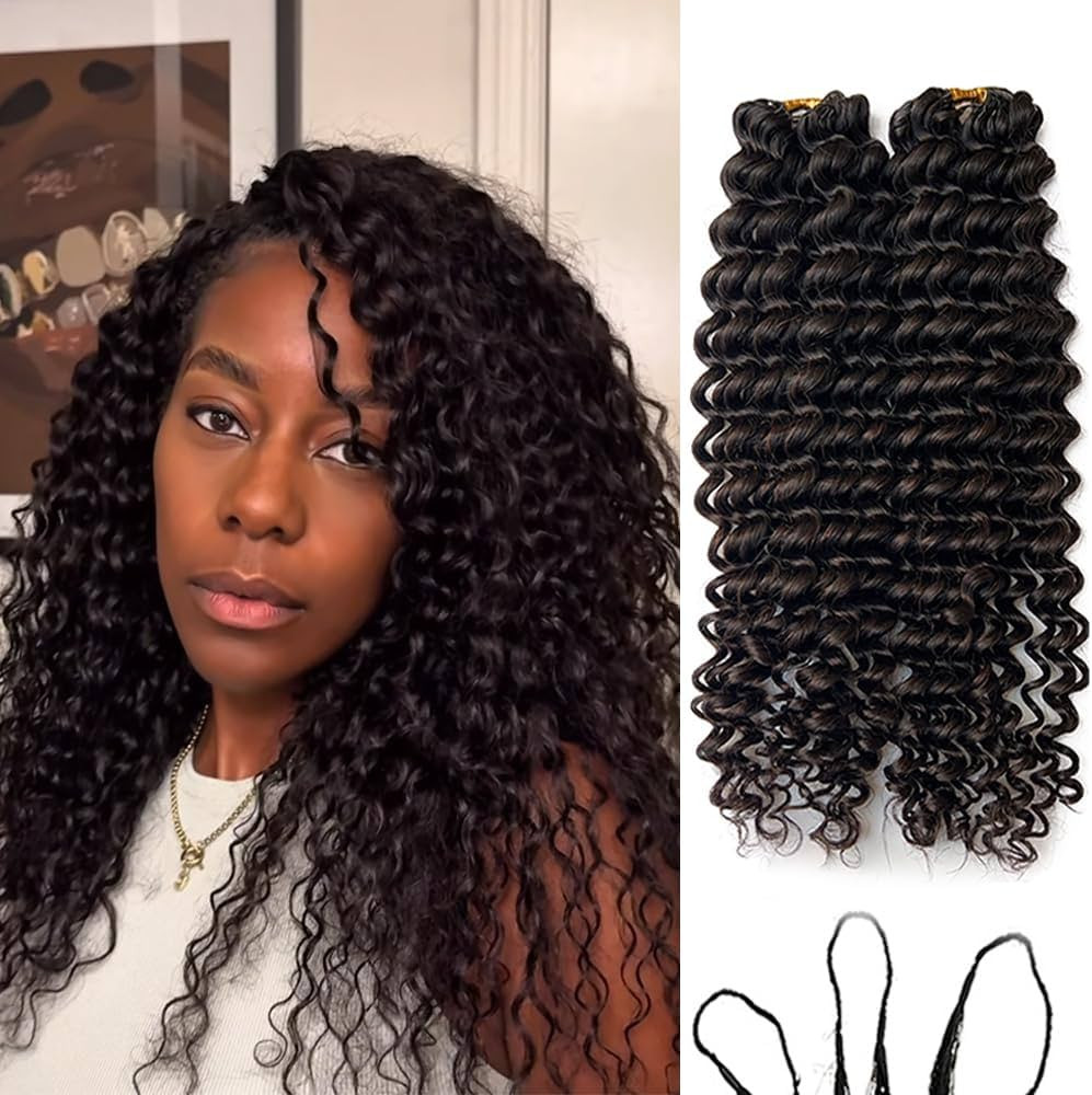 Crochet Human Hair Extensions Water Wave Pre-Separated Curly Invisible Pre Loop Crochet Hair Knot... | Amazon (US)