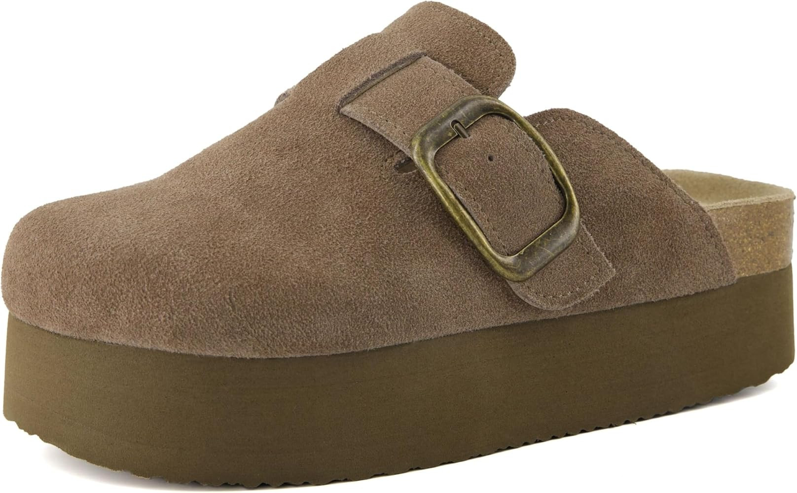CUSHIONAIRE Women's Granola *Previous Buckle Issue Fixed* Genuine Suede Cork Footbed Platform Clo... | Amazon (US)