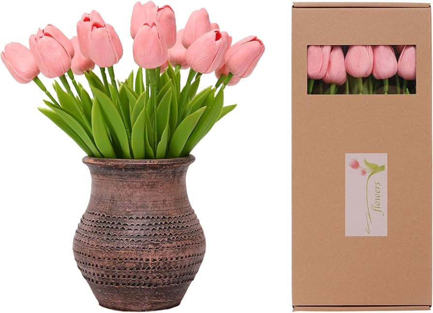 ucky Pink Artificial Flowers 20 Pcs Fake Tulips Realistic Touch Spring Summer Fake Flowers for Ho... | Amazon (US)