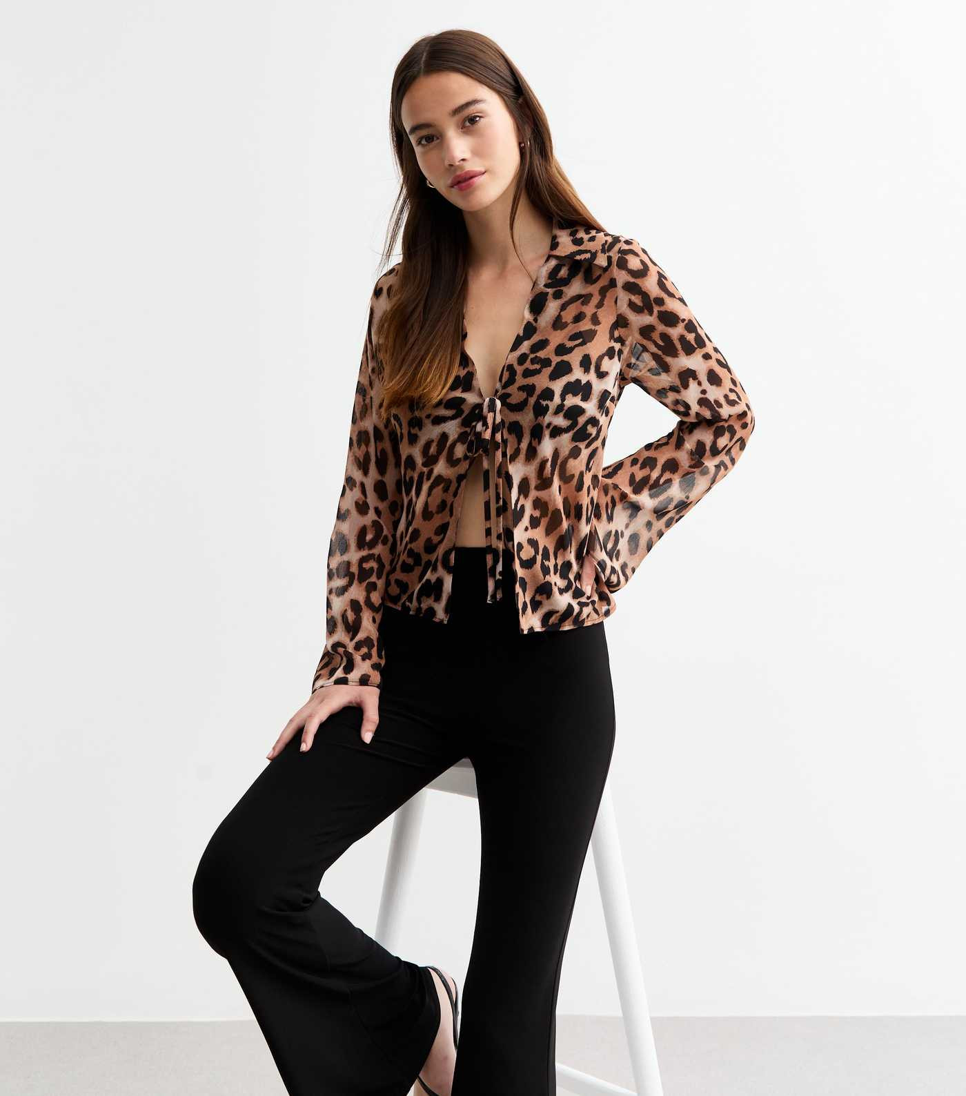 Brown Leopard Print Tie Front Chiffon Shirt
						
						Add to Saved Items
						Remove from Sav... | New Look (UK)