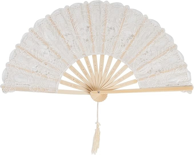 choyaxo Cotton Lace Folding Hand Fans Embroidered Flowers Pattern Handheld Fans for Costume Weddi... | Amazon (US)