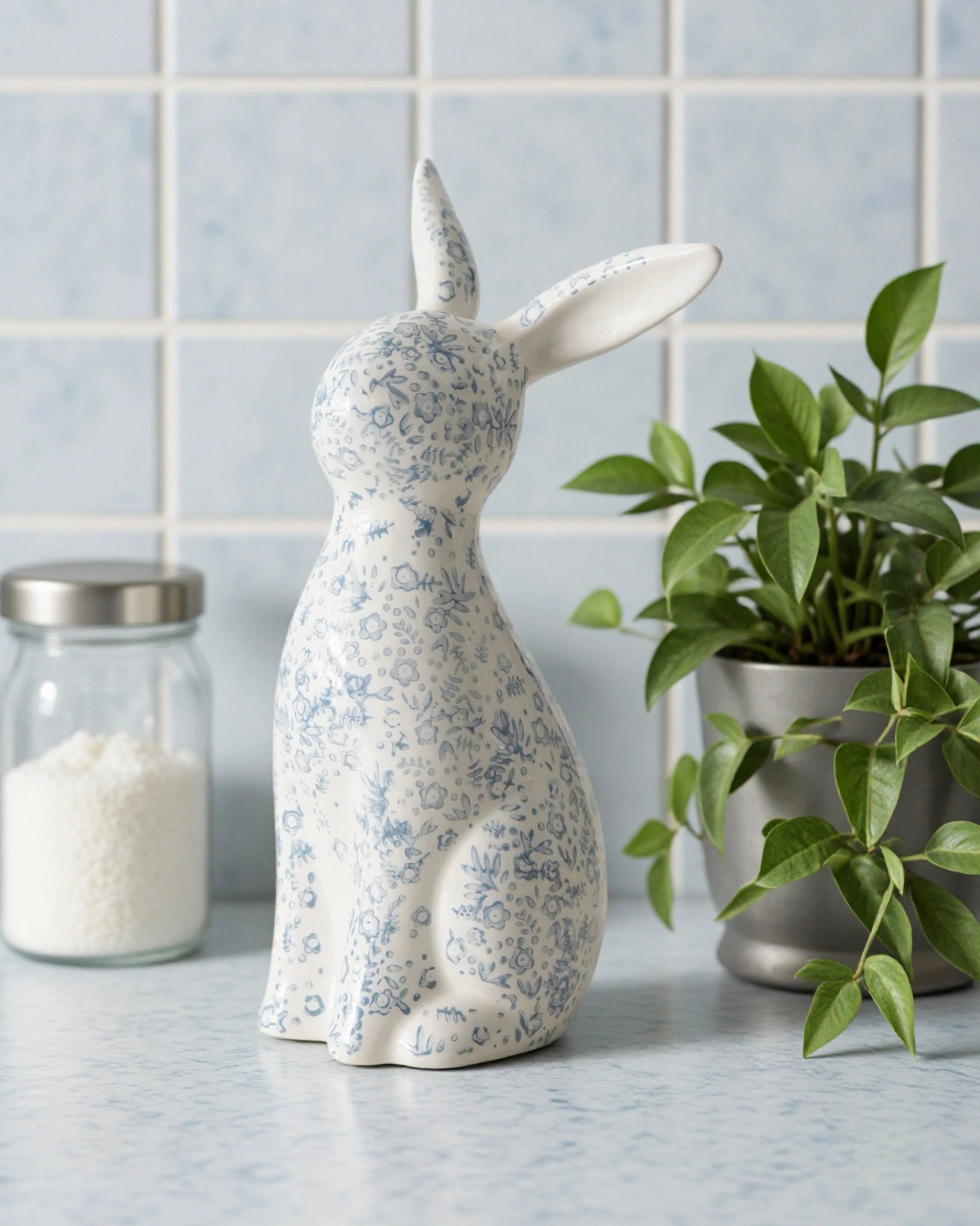 Blue Floral Ceramic Bunny | MJHome