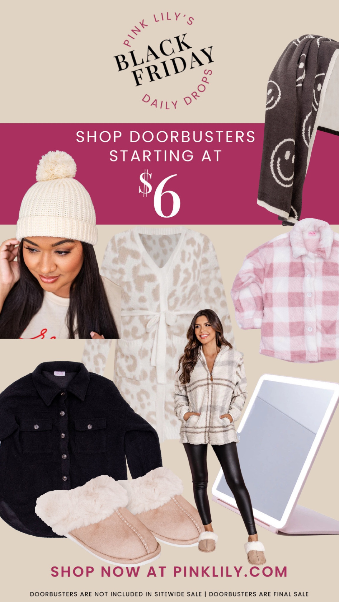 Doorbusters starting at $6! Pink Lily - SITEWIDE Sale use code SHOP35

Cozy Sherpa slippers pajamas jackets 

#LTKsalealert #LTKCyberweek #LTKGiftGuide