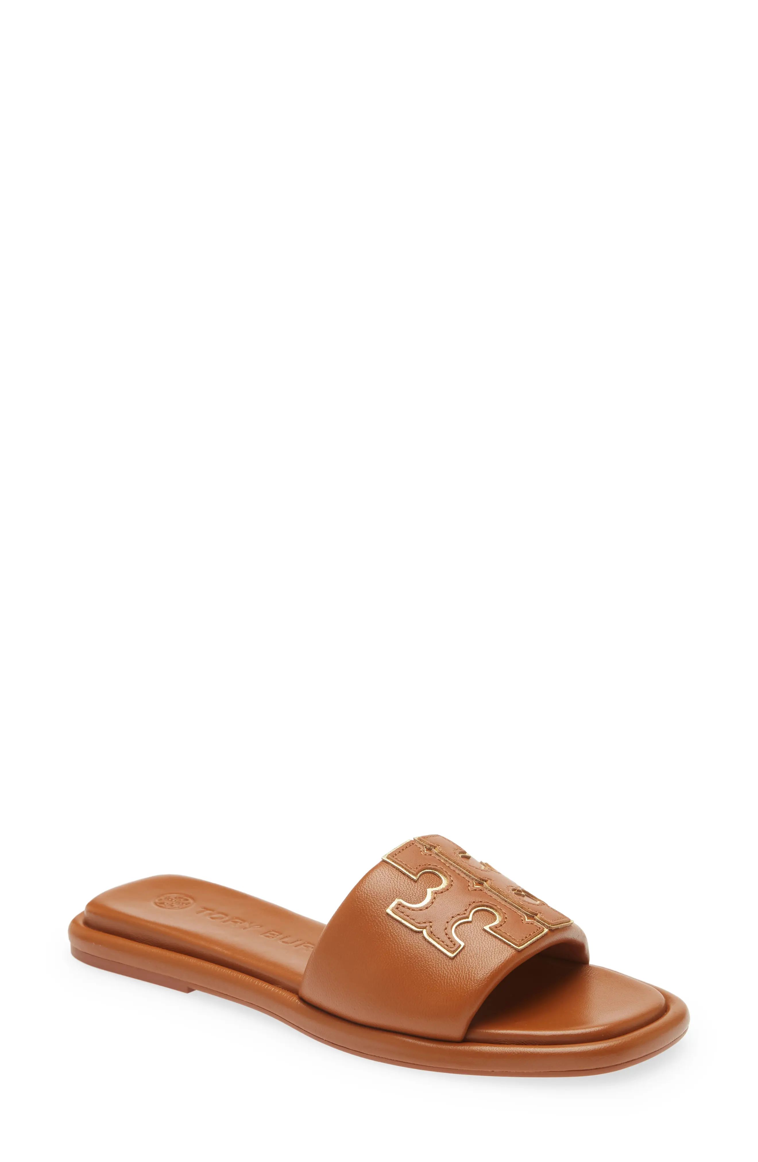 Tory Burch Double T Sport Slide Sandal in Miele/Gold at Nordstrom, Size 10 | Nordstrom