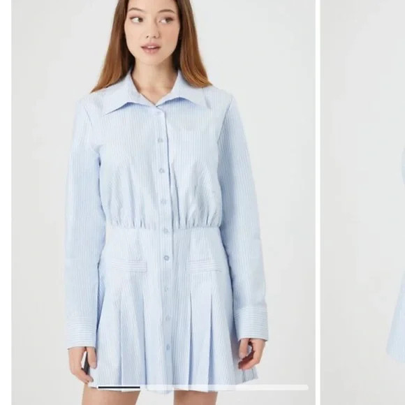 NWOT Pleated Pinstriped Poplin Mini Dress Size M | Poshmark