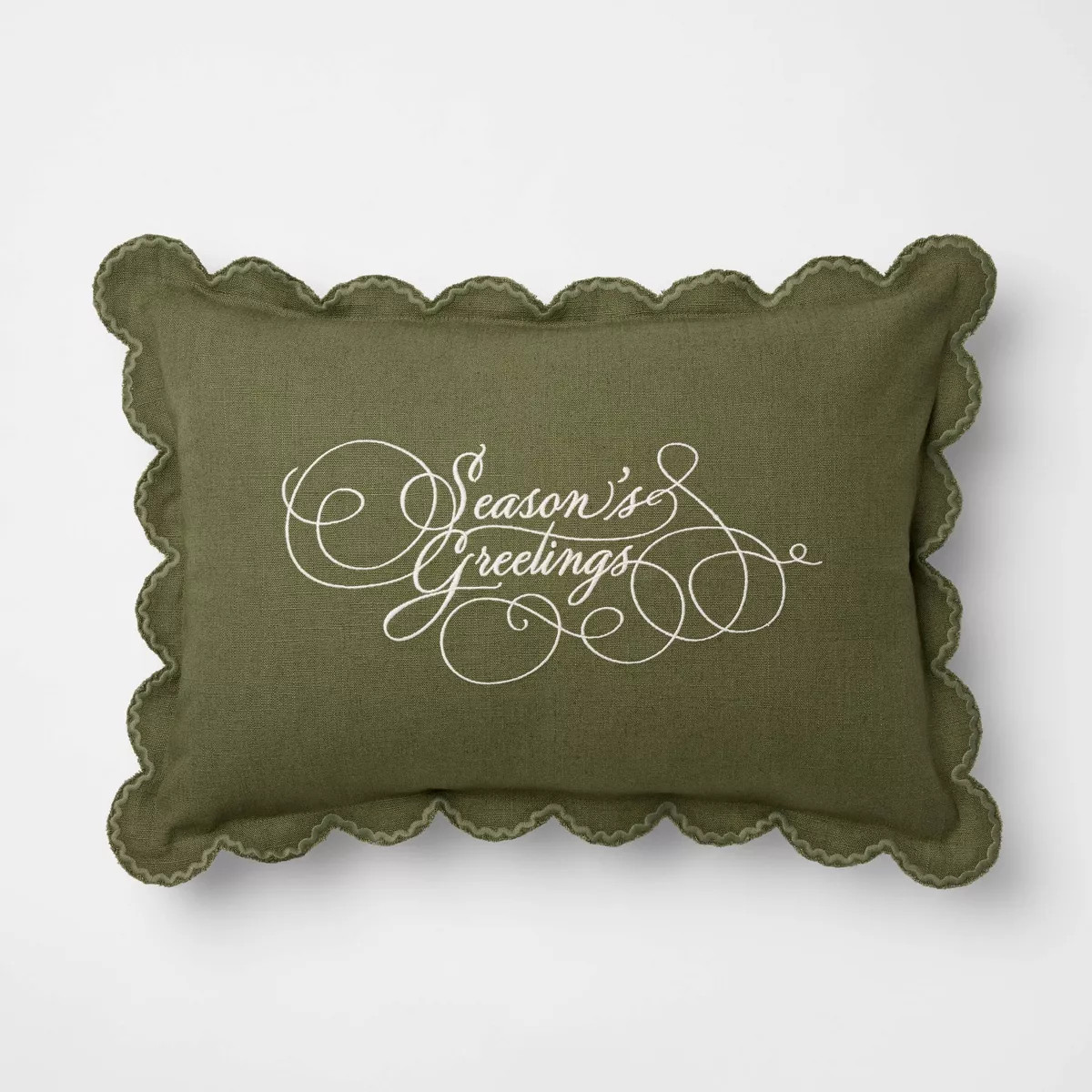 14"x20" Embroidered Season's Greetings Pillow Green - Threshold™ designed with Studio McGee | Target