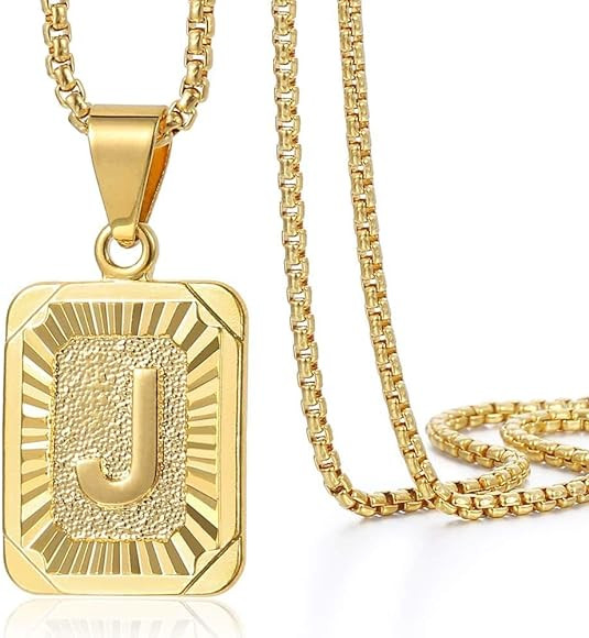 Trendsmax Initial Letter Pendant Necklace Mens Womens Capital Letter Yellow Gold Plated J Stainle... | Amazon (US)