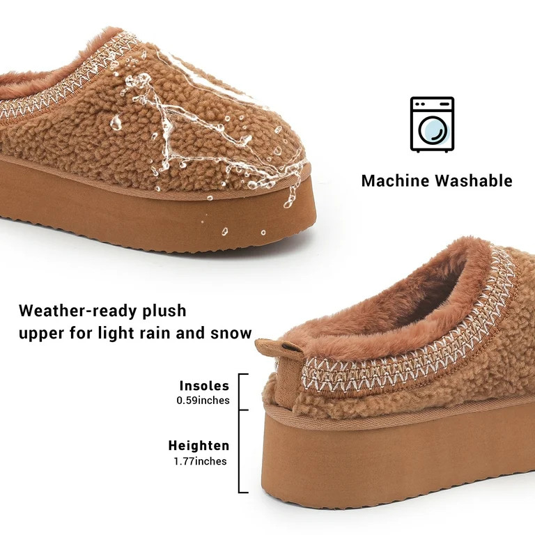 Vonmay Women's Cozy Platform Slippers, Warm Faux Fleece-Lined Indoor Outdoor Slippers with Anti-S... | Walmart (US)