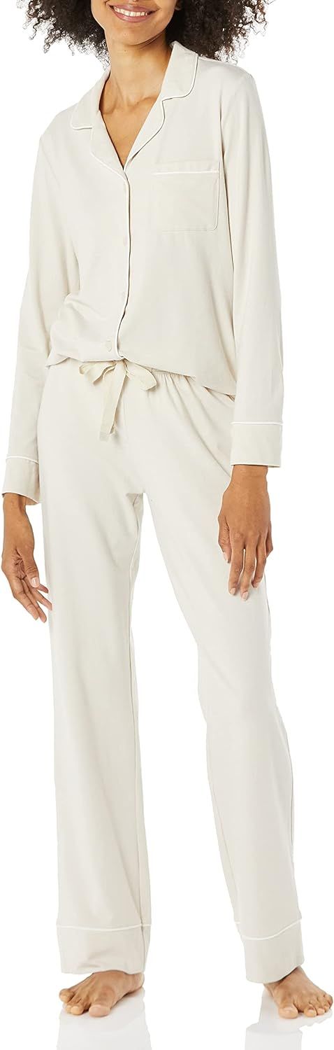 Amazon Essentials Women's Cotton Modal Long Sleeve Shirt Full Length Pant Pajama Set | Amazon (US)
