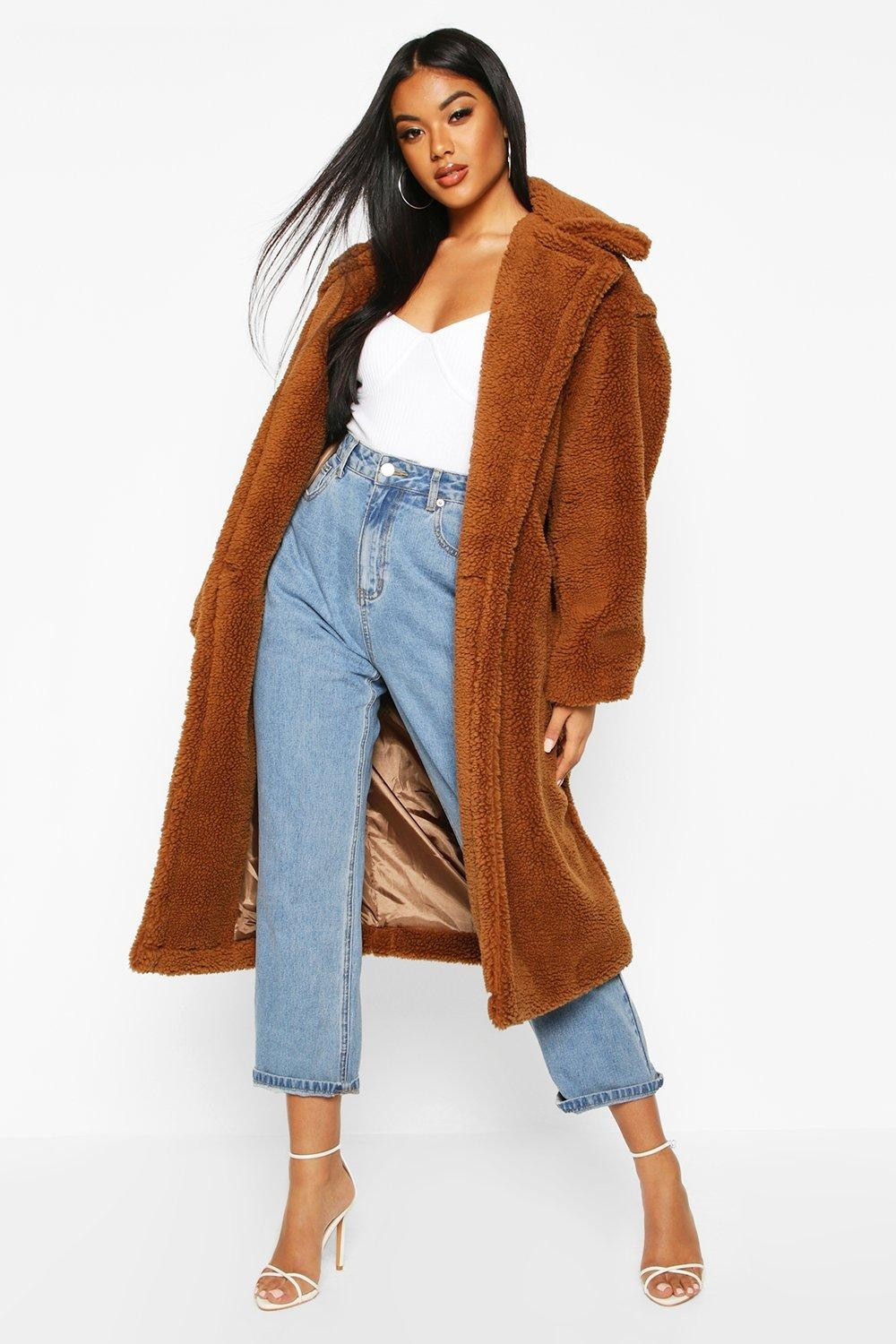Womens Oversized Teddy Faux Fur Coat - Brown - 12 | Boohoo.com (US & CA)