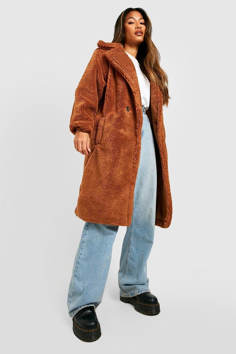 Womens Oversized Teddy Faux Fur Coat - Brown - 12 | Boohoo.com (US & CA)