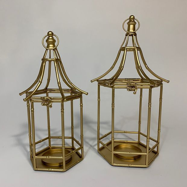 Metal Bamboo Pagoda Candle Lanterns Set of 2 | Antique Farm House