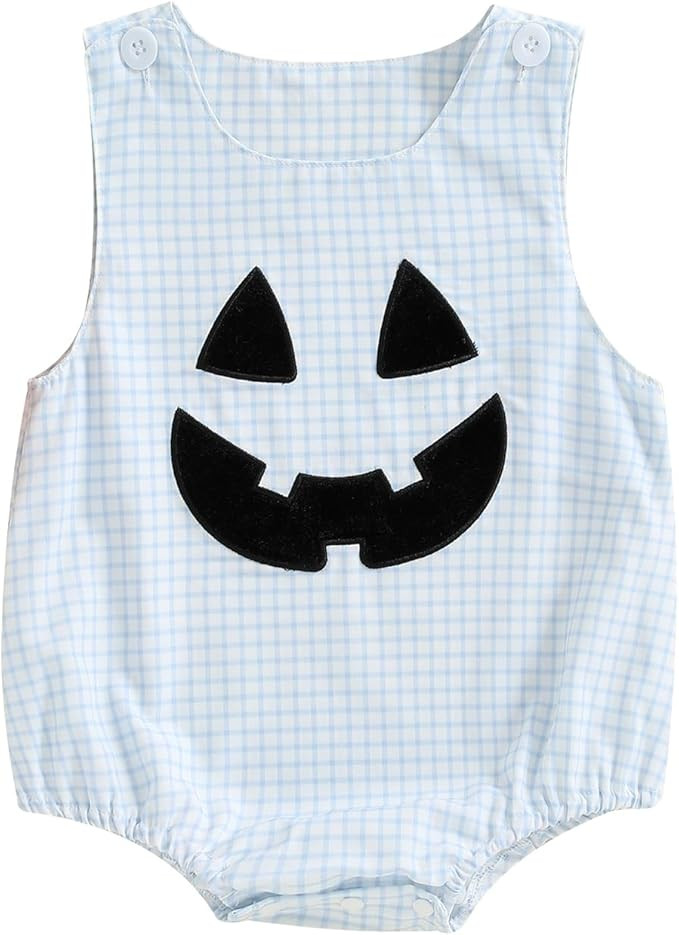 Sasaerucure Infant Baby Boy Halloween Outfits Pumpkin Onesie One Piece Newborn Sleeveless Smocked... | Amazon (US)