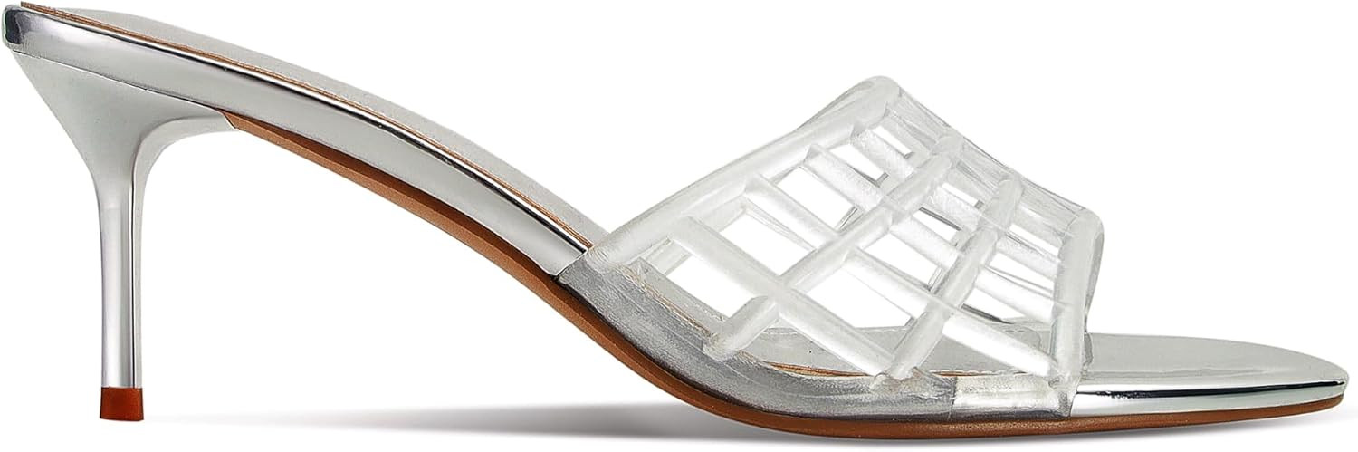 Jelly Heeled Sandals for Women Round Open Toe Slip On Mules Clear Mesh Hollow Jellies Fashion Beach Summer Dress Sandals Shoes | Amazon (US)