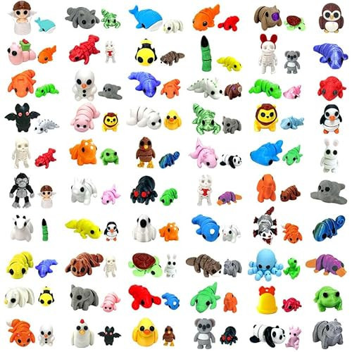 102 Pcs Mini Random 3D Printed Animal Figurines Set, Flexible Articulated Fidget Toys,Surprise 3D Printed Animals Cute Desk Decor, Party Favors, Classroom Rewards(Large & Small Sizes) | Amazon (US)