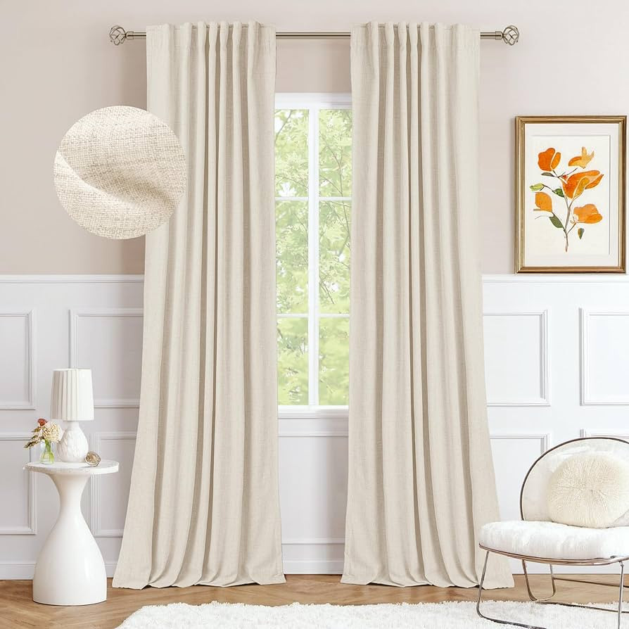 INOVADAY 100% Blackout Cream Curtains 84 Inch Length 2 Panels Set, Linen Blackout Curtains 84 Inc... | Amazon (US)