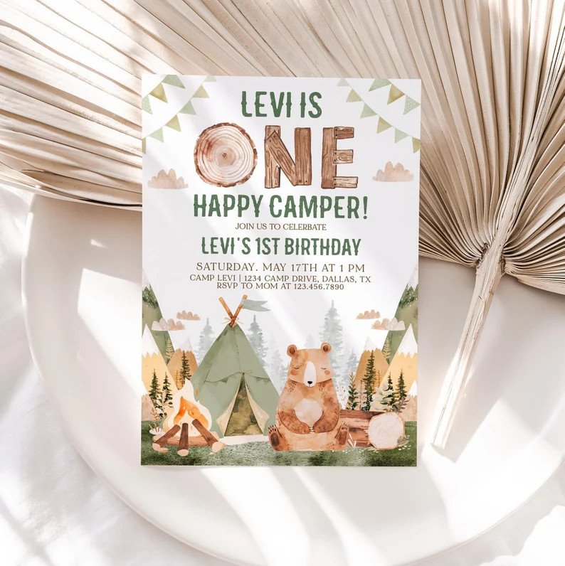 One Happy Camper Birthday Invite Boy, Happy Camper Invitation, Camping 1st Birthday Invitation, C... | Etsy (US)