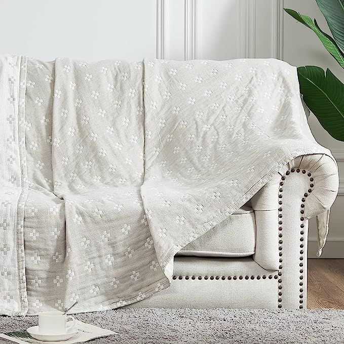 jinchan Grey Throw Blanket for Couch Boho Throw Blanket Cozy Blanket Cotton Winter Blanket Twin S... | Amazon (US)