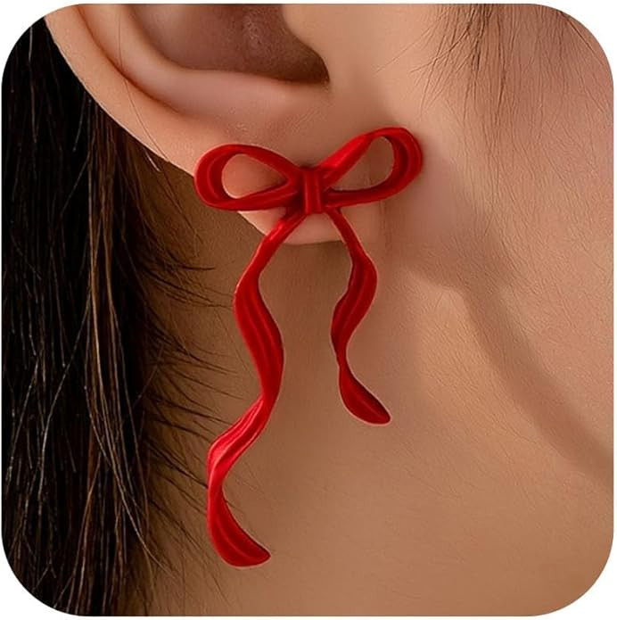 Christmas Earrings for Women Red Bow Earrings Holiday Jewelry Festive Red Bow Christmas Accessori... | Amazon (US)