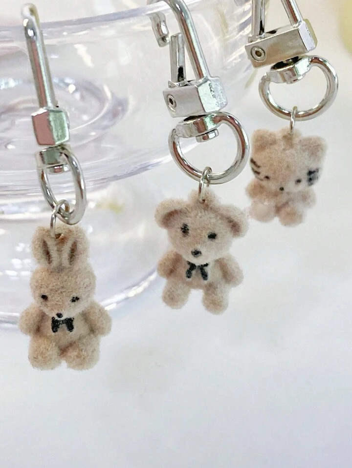 1pc Cute Flocked Rabbit/Bear/Panda Keychain Purse Hook Bag Pendant, Perfect Gift For Family, Frie... | SHEIN