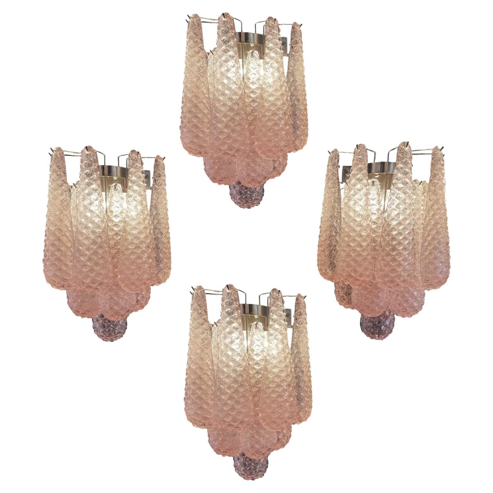 Set Four of Vintage Pink Glass Petals Drop Wall Sconce, Murano | 1stDibs