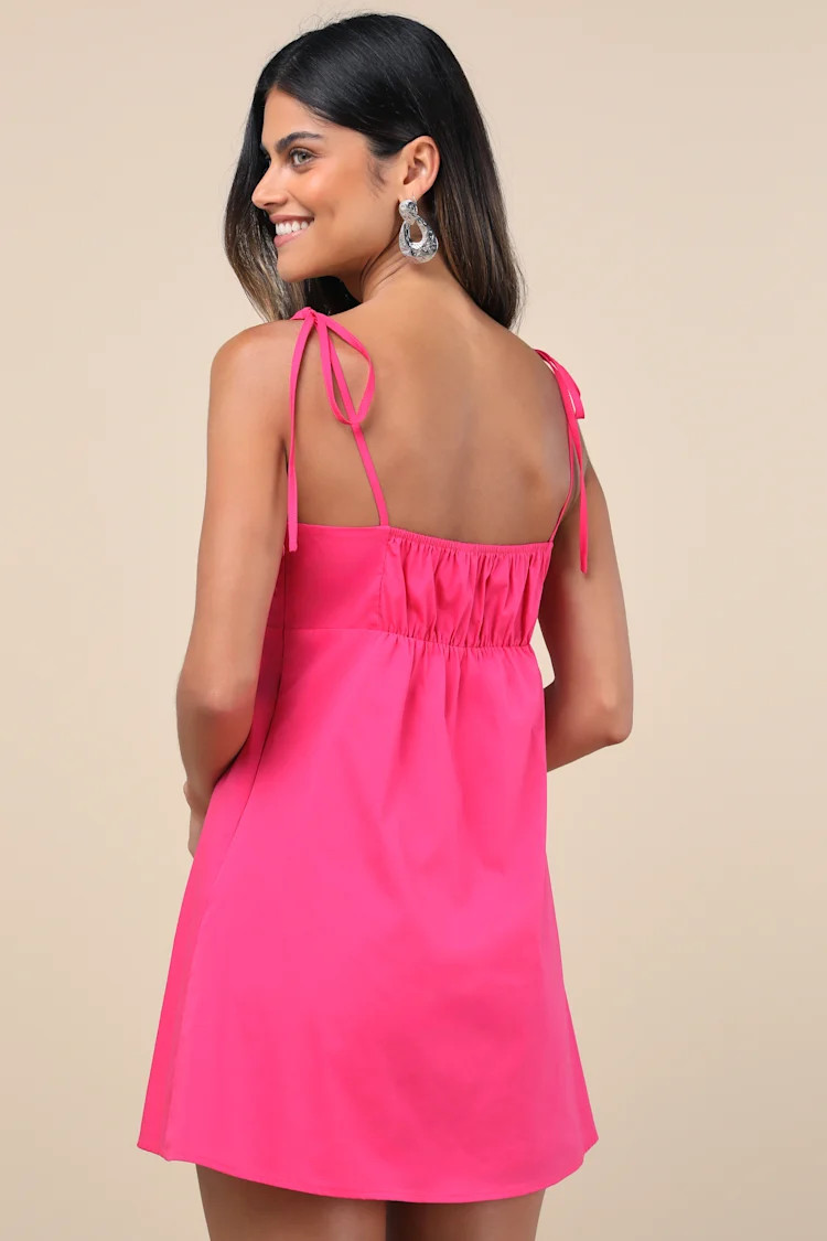 Kawehi Hot Pink 3D Floral Tie-Strap Mini Dress | Lulus