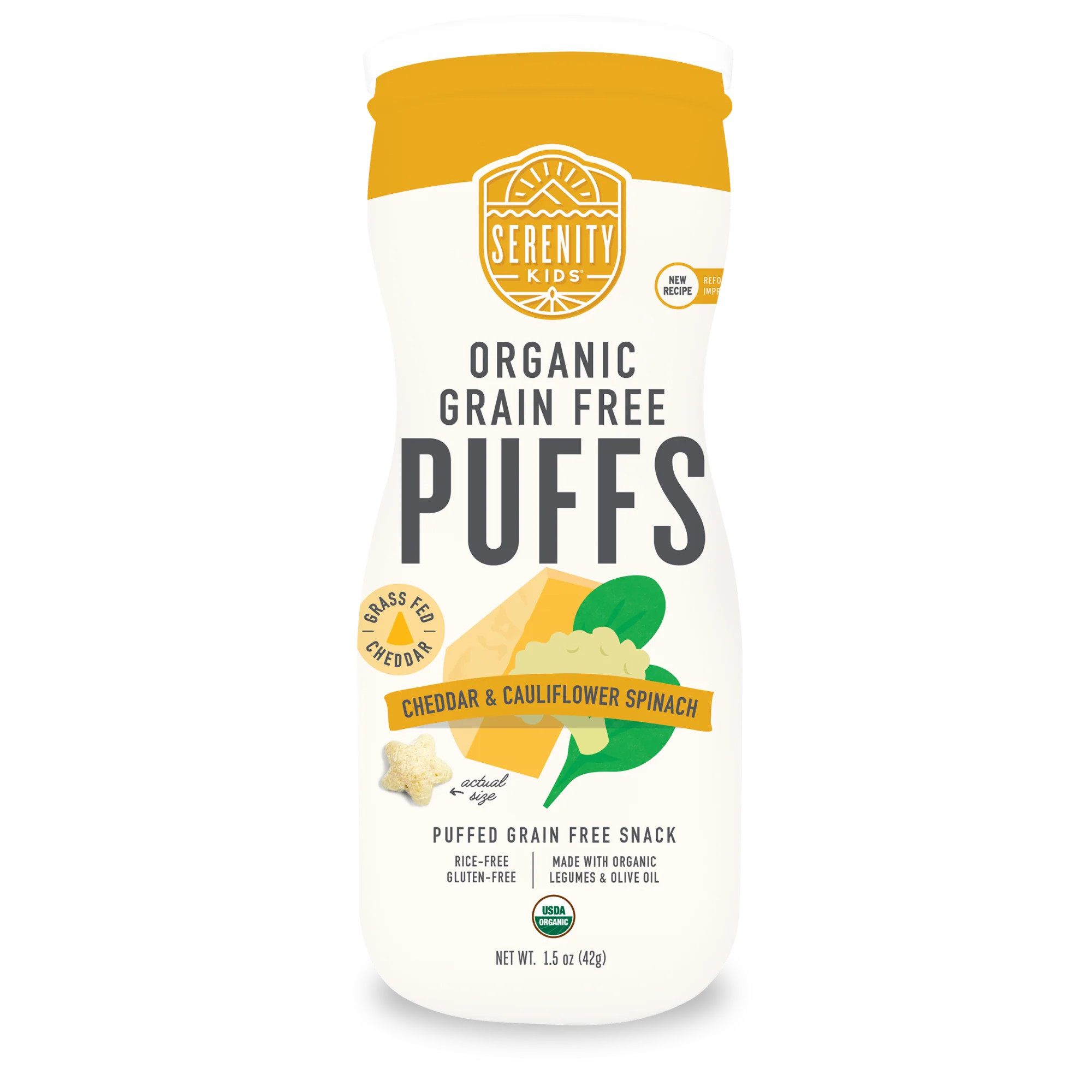 Organic Grain Free Baby Puffs // Cheddar Cauliflower Spinach Puffs // Serenity Kids® | Serenity Kids