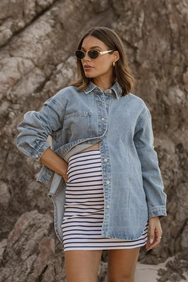 Organic Cotton Skirt (White/Black Stripe) | Legoe Heritage Maternity APAC