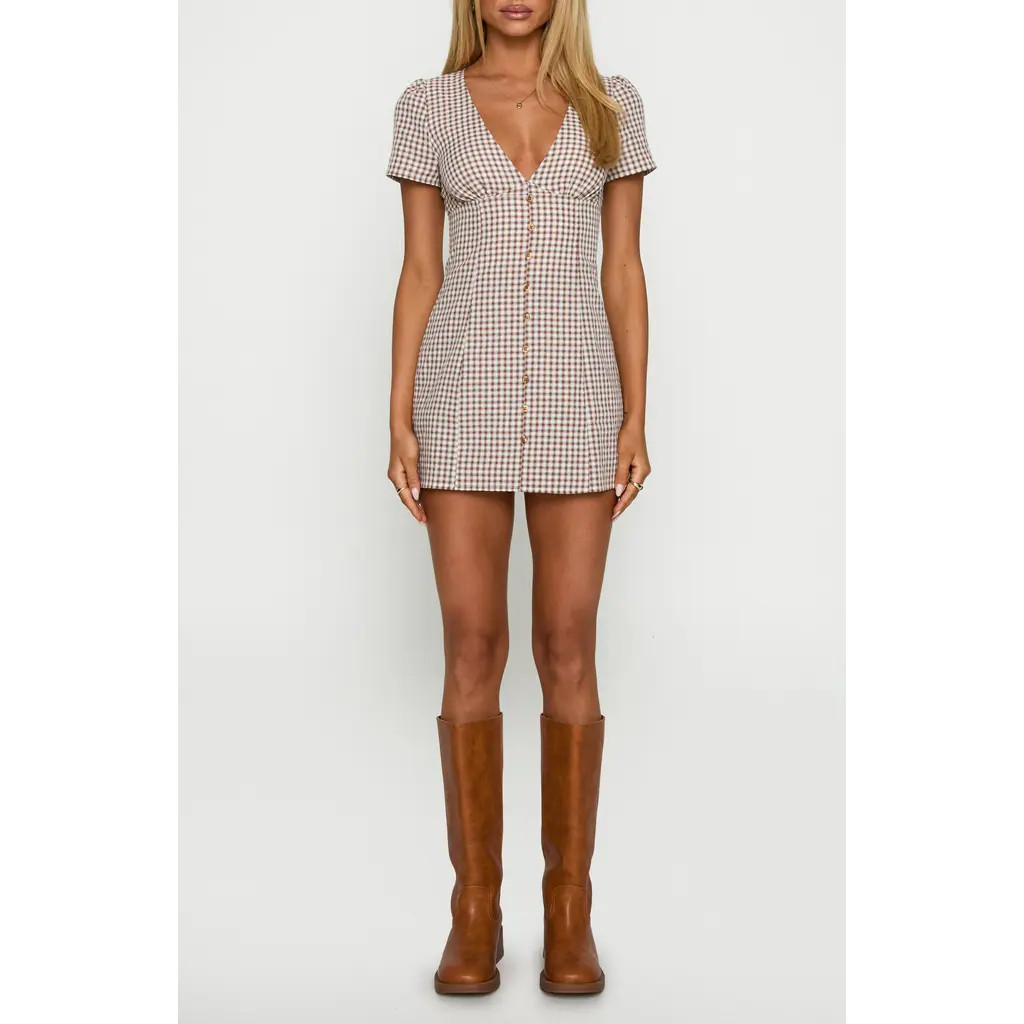 Princess Polly Loveliness Check Playsuit in Brown Check at Nordstrom, Size 8 | Nordstrom