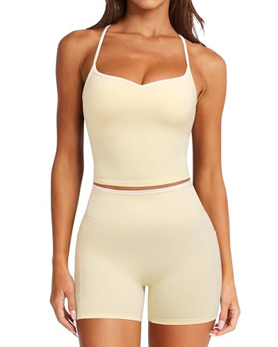 RXRXCOCO Color Block Workout Sets for Women 2 Piece Padded Strappy Tank Tops Hidden Scrunch Booty... | Amazon (US)