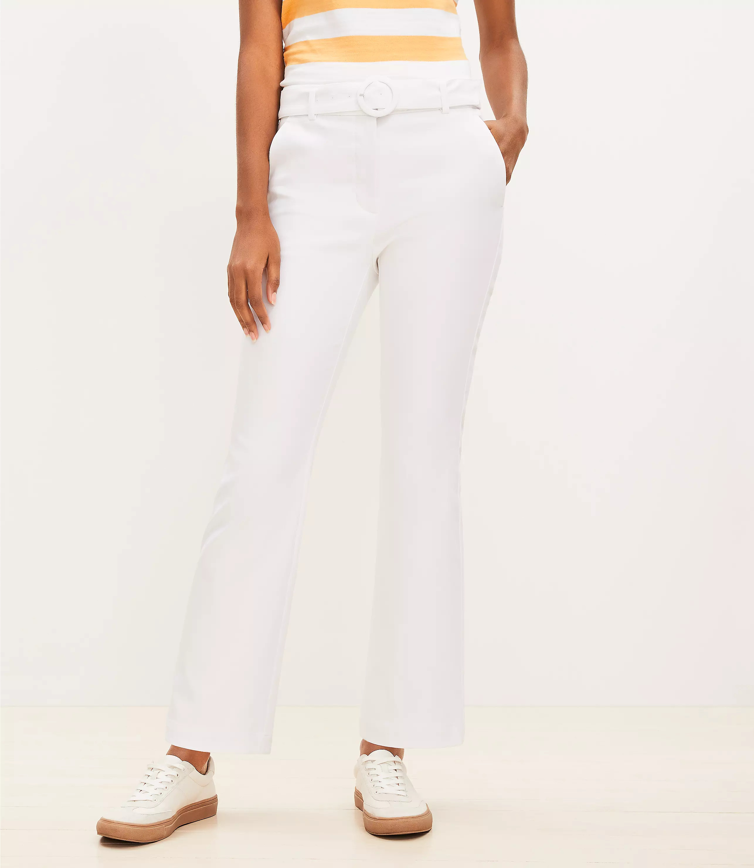 Petite Belted Sutton Kick Crop Pants | LOFT