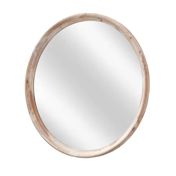 Grand Whitewash Round Wall Mirror - White Washed - One Size | Bed Bath & Beyond