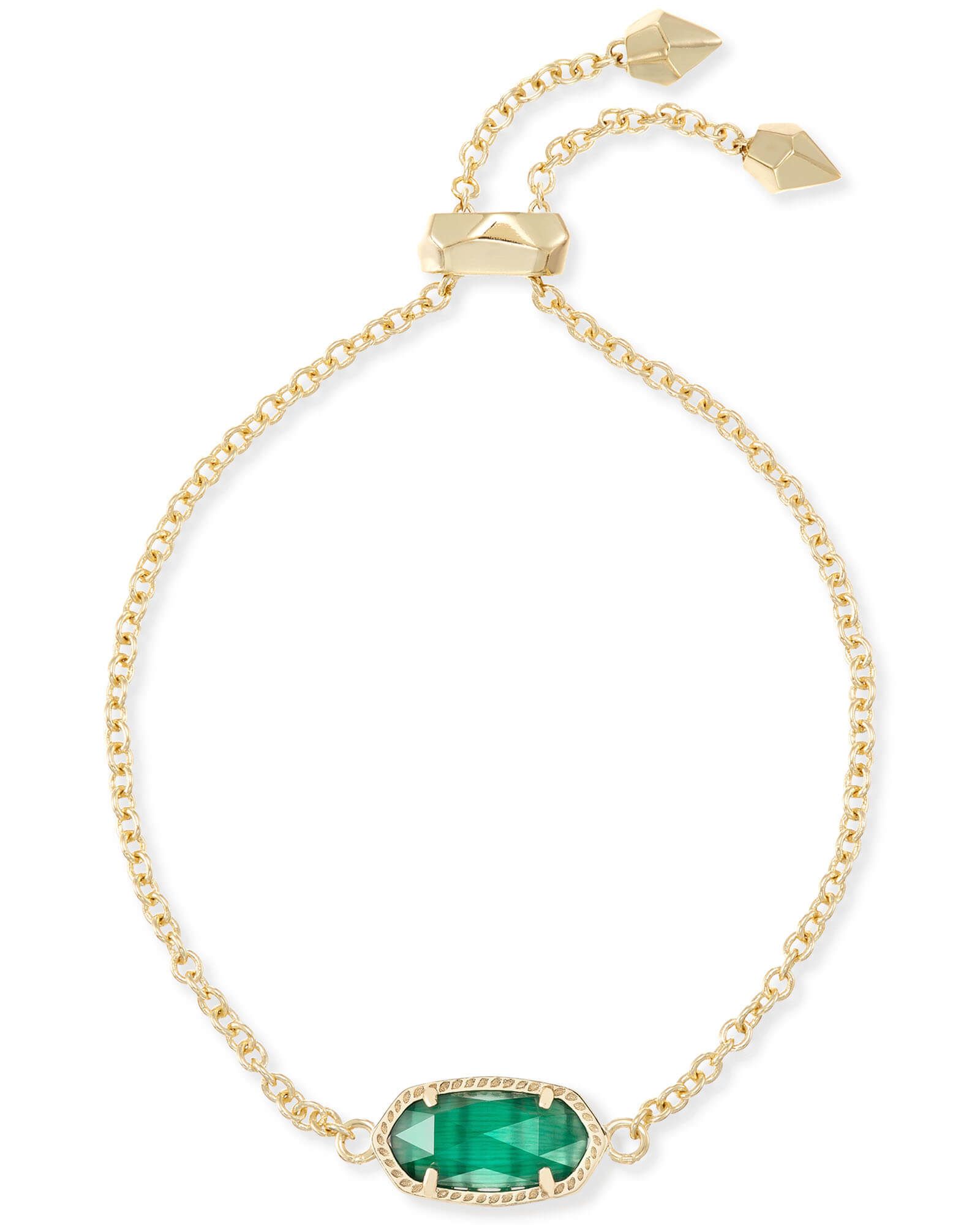 Elaina Gold Adjustable Chain Bracelet in Emerald Cats Eye | Kendra Scott