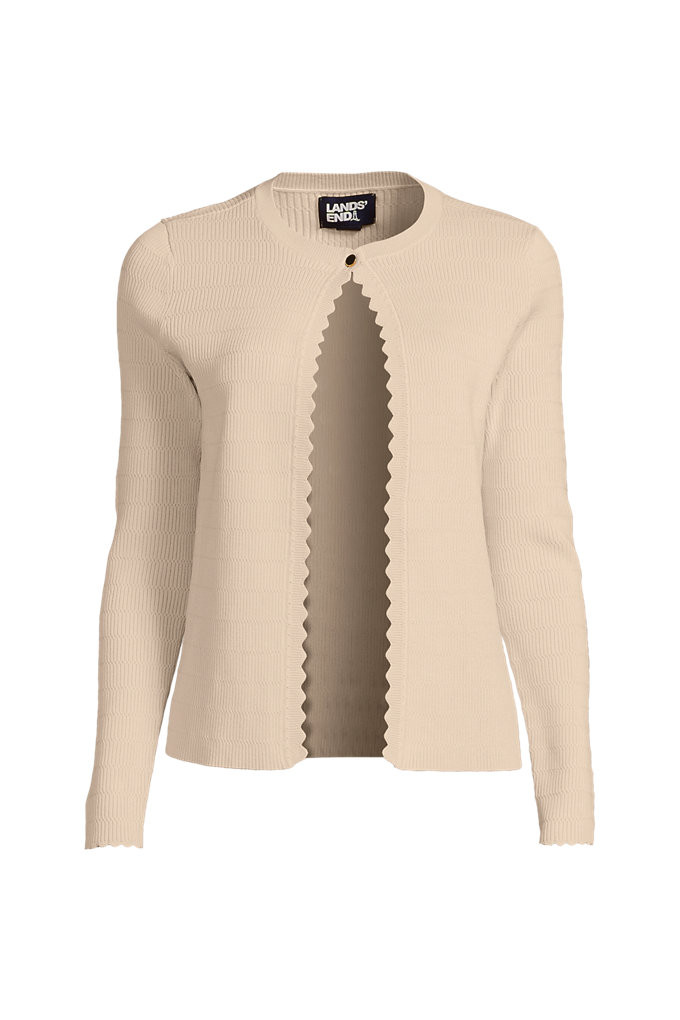 Women's Ribbed Scallop Cardigan Sweater - Set Top - Lands' End - Ivory - XS | Lands' End (US)