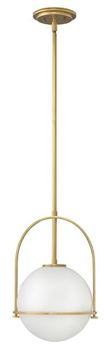 Hinkley Somerset Small Pendant Light, Etched Opal Glass Modern Globe Shade, Adjustable Height, Sloped Ceiling Compatible, Vintage-Inspired Metal Yoke Frame, Dry Rated, Heritage Brass Finish | Amazon (US)