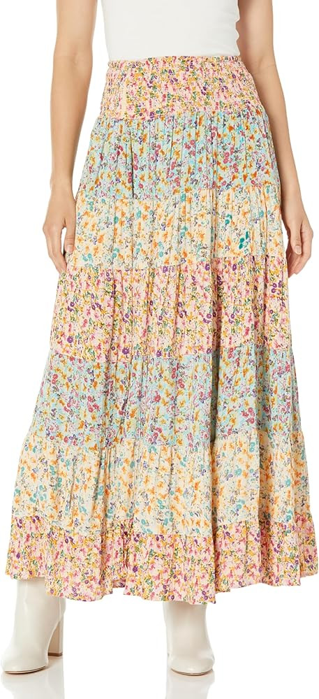 Angie Women's Angie Women's Tiered Printed Skirt with Smocked Waistband | Amazon (US)
