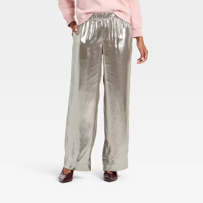 Women's Metallic Foil Pull-On Pants - A New Day™ Silver | Target