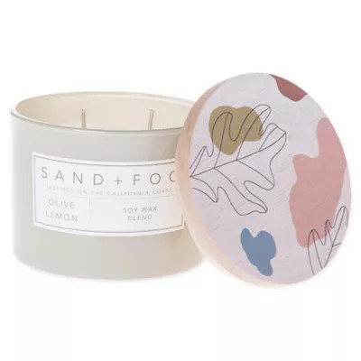 Sand + Fog® Olive and Lemon 12 oz. Painted-Lid Jar Candle with Palm Leaf Design | Bed Bath & Beyond