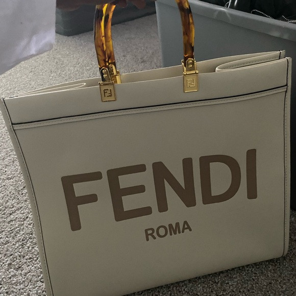 Fendi Cream Tote with Tortoiseshell Handles | Poshmark