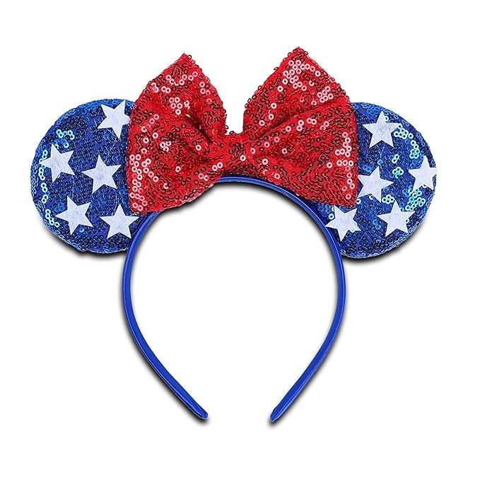 4th of July Headbands for Women, Independence Day Hairband with Sequin Mouse Ears Bow Star Hair H... | Amazon (US)