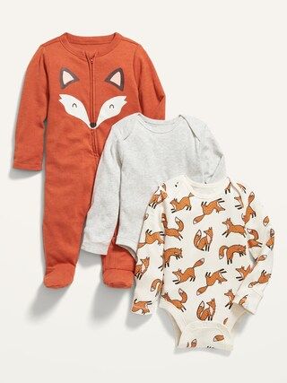 Unisex 3-Piece Long-Sleeve Bodysuit & Footed One-Piece Set for Baby | Old Navy (US)